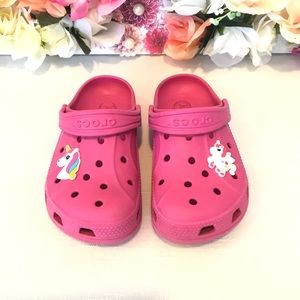 Hot Pink Girls Crocs with Unicorn Charms